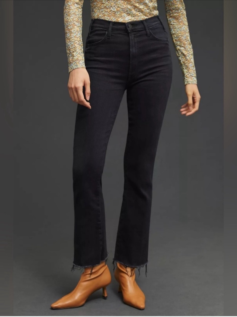 MOTHER The Hustler Ankle Fray Jeans in Encounters at Night Size 27 Washed Black